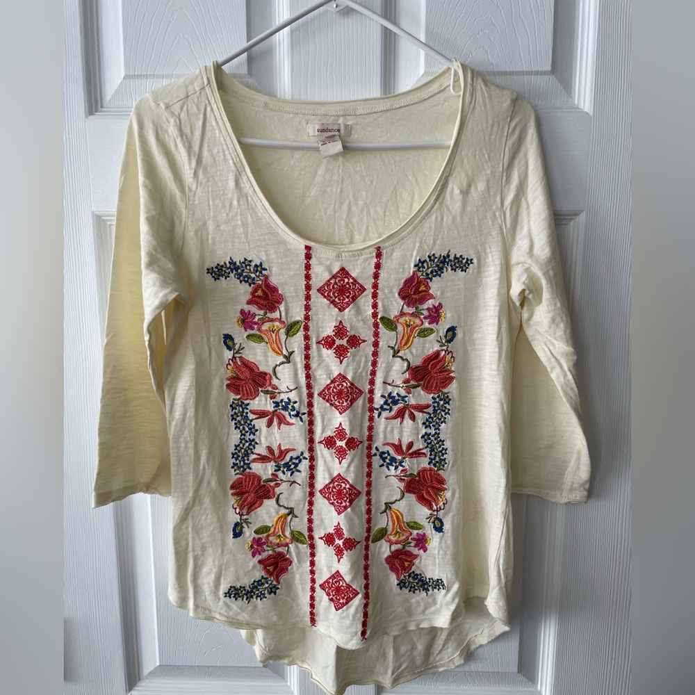 Sundance Cream Blouse with Red and Blue Embroidery